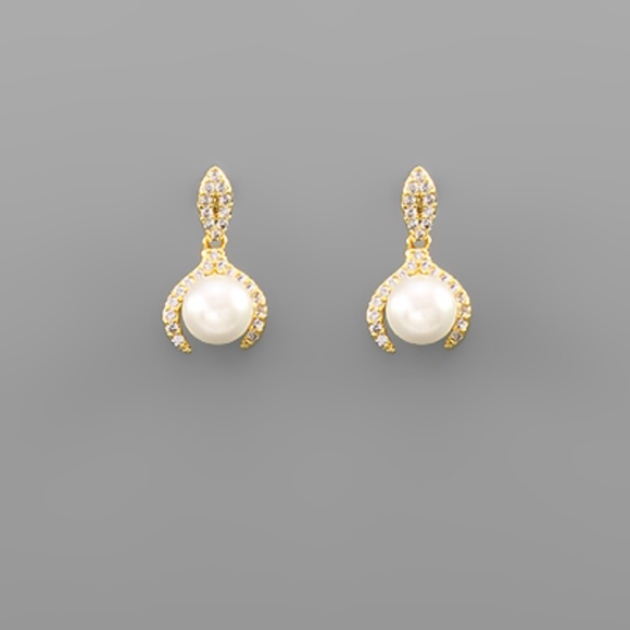CZ Pearl & Marquise Dangle Earrings